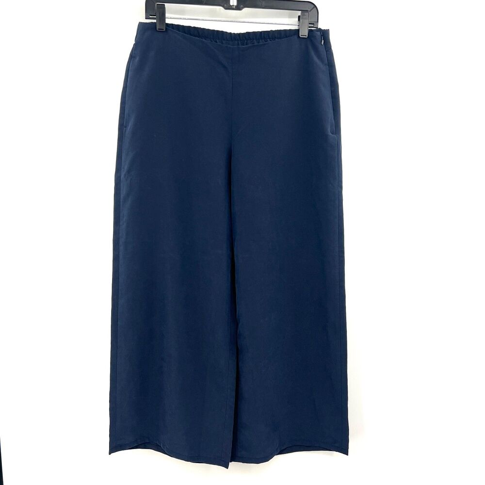 J. Jill Womens S Navy Blue Wide Leg Cropped Pull-On Pants Modal Elastic Waist